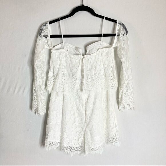 Sage White Lace Off Shoulder Long Sleeve Romper Small New Boutique - Picture 6 of 12